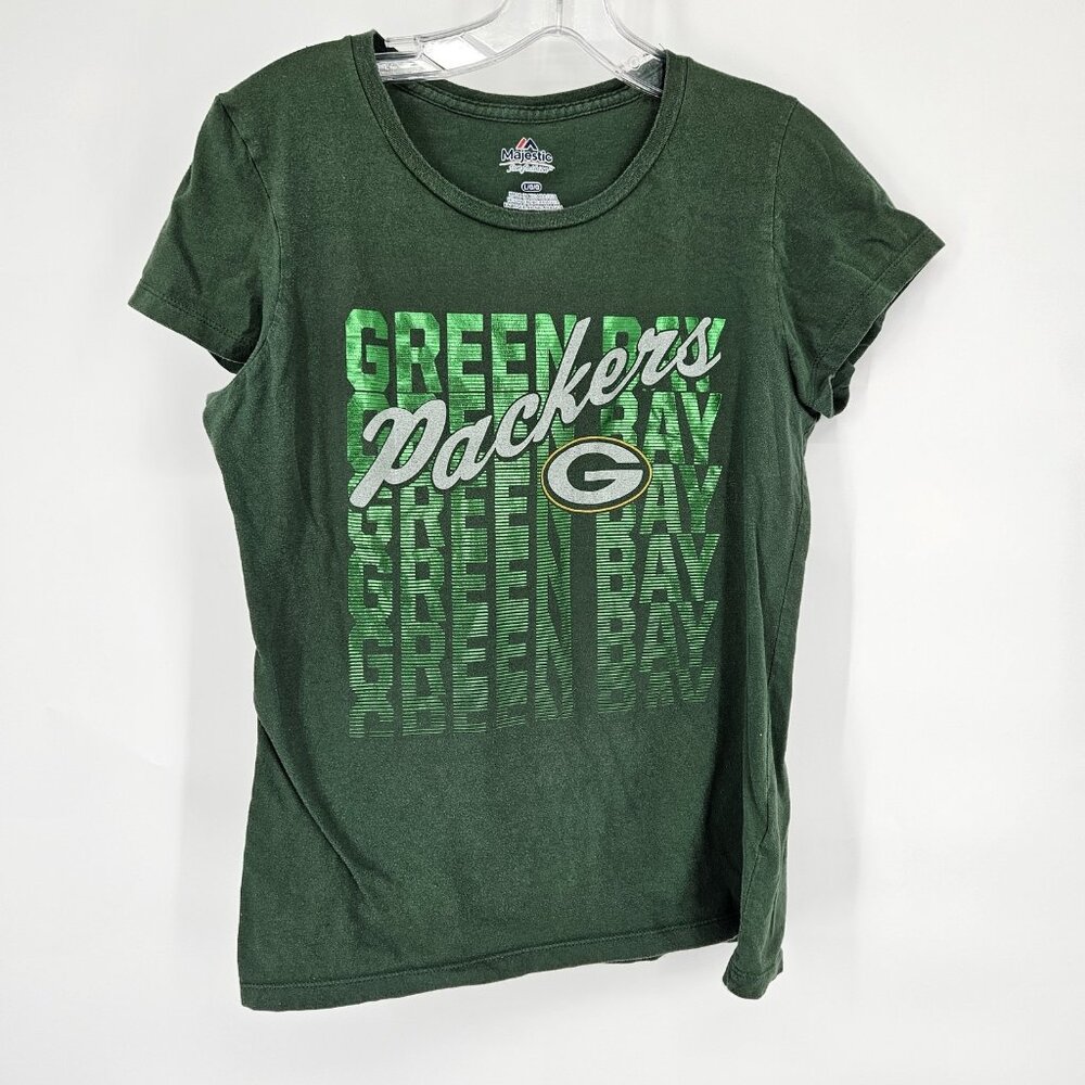 Green Bay Packers Shirt Womens Large NFL Football Green Majestic Tee T-Shirt - Picture 2 of 9